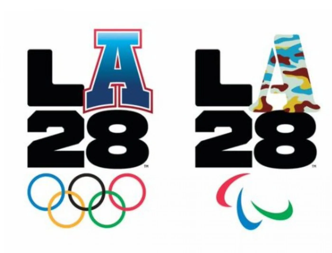 Deux des nouveaux logos des Jeux Olympiques de Los Angeles prévus en 2028.