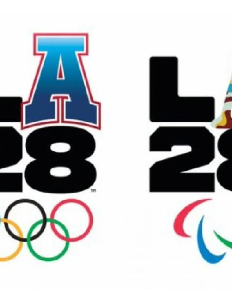 Deux des nouveaux logos des Jeux Olympiques de Los Angeles prévus en 2028.