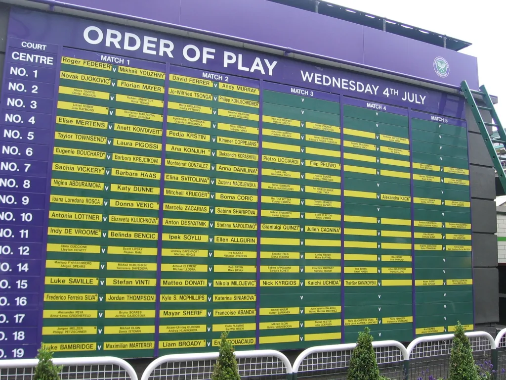Le tableau de l'ordre des matchs au All England Club