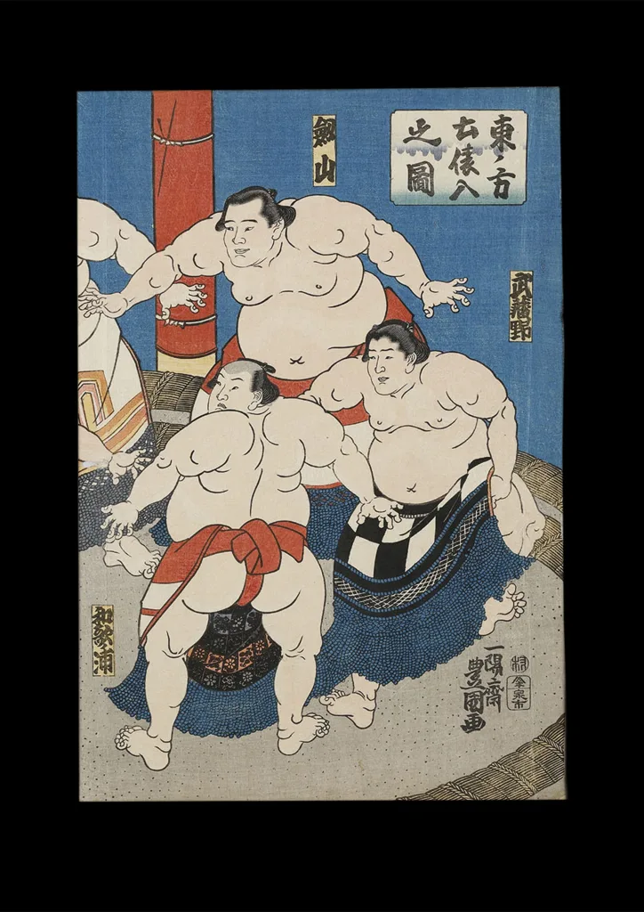 Estampe japonaise de lutteurs de sumo